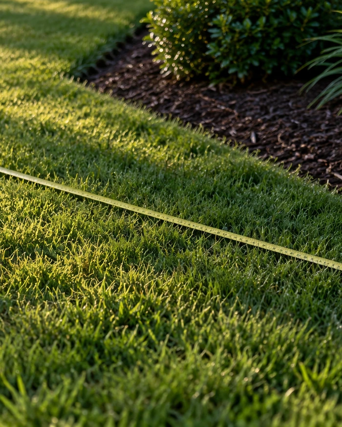A flagstone walkway set in the lawn leading to a front door, edges cut straight